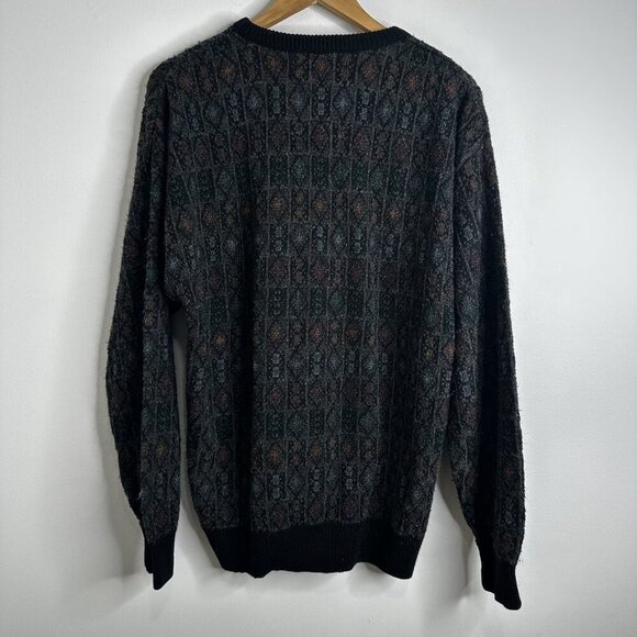 Vtg Jantzen Sweater Mens L Black Multicolor Textured Knit‎ Crewneck Grunge 90s - Picture 7 of 10